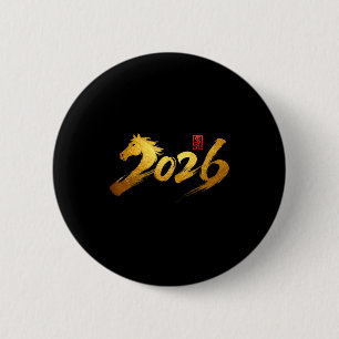 Chapa Redonda De 5 Cm Año 2026 del Caballo Caligrafía Chino Año Nuevo Lu