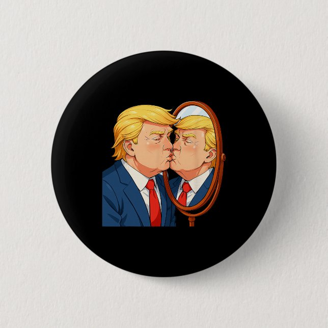 Chapa Redonda De 5 Cm Anti-donald Trump Kissing Mirror - Narcissism Sati (Anverso)