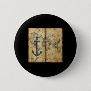 Chapa Redonda De 5 Cm Antiguo Ancla de Barco de Vela Pirata Náutico Vint