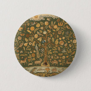 Chapa Redonda De 5 Cm Antiguo Tapiz Inglés de Aguja Árbol de la Vida y U