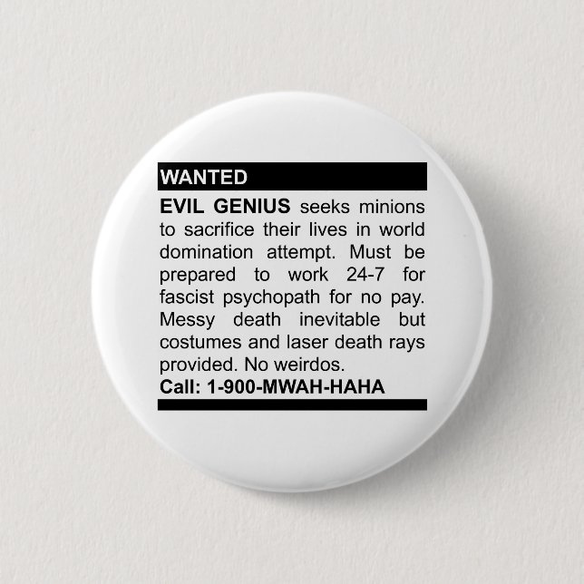 Chapa Redonda De 5 Cm Anuncio malvado del genio (Anverso)