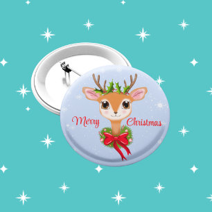 Chapa Redonda De 5 Cm Anuncio Retro Feliz Navidad Reno Adorable 