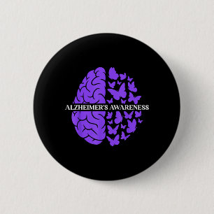 Chapa Redonda De 5 Cm Apoyo a la Conciencia de Alzheimer Cerebro Púrpura