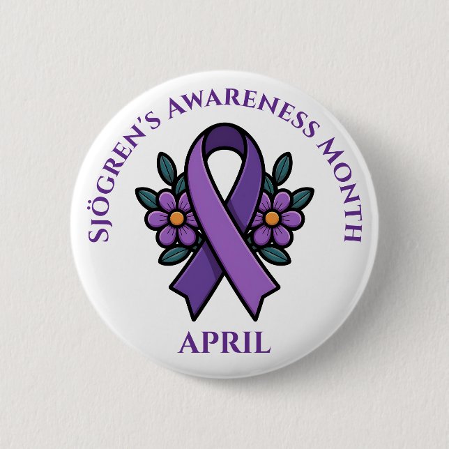 Chapa Redonda De 5 Cm April is Sjögren's Awareness Month | Purple Ribbon (Anverso)