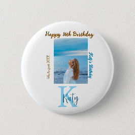 Chapa Redonda De 5 Cm Aqua azul marrón feliz nombre de foto de 16 años