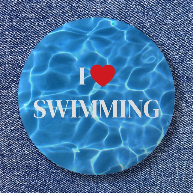 Chapa Redonda De 5 Cm Aqua Blue I Love Pool (Aqua Blue I Love Swimming Pool Button)