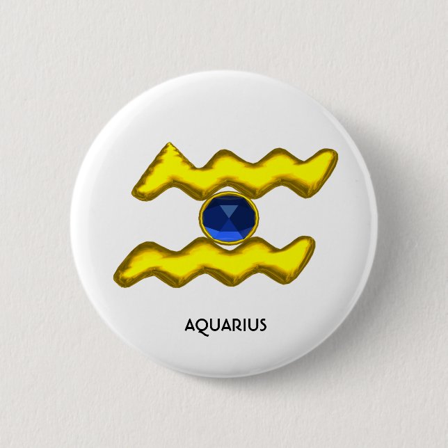 CHAPA REDONDA DE 5 CM AQUARIUS/GOLD ZODIAC BIRTHDAY JEWEL (Anverso)