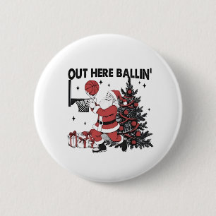 Chapa Redonda De 5 Cm Aquí Jugando Baloncesto Deporte Navidad Navidad