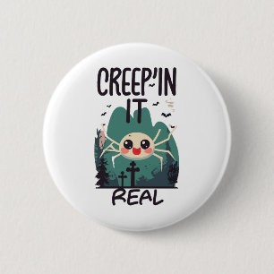 Chapa Redonda De 5 Cm Araña de Halloween Kawaii juego de palabras