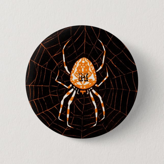 Chapa Redonda De 5 Cm Araña veneciana personalizada negro y Naranja (Anverso)