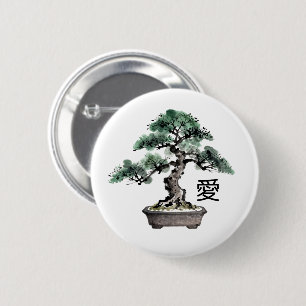 Chapa Redonda De 5 Cm Árbol Bonsái Estilo Sumi-e Caligrafía Japonesa de
