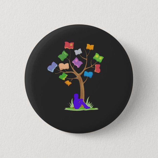 Chapa Redonda De 5 Cm Árbol de libros- Biblioteca (Anverso)