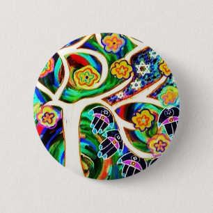 Chapa Redonda De 5 Cm Árbol de marfil de Judaica Hamsa de la vida