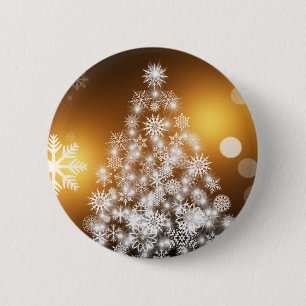 Chapa Redonda De 5 Cm Árbol de Navidad con copo de nieve con fondo dorad