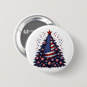 Chapa Redonda De 5 Cm Árbol de navidad de bandera estadounidense arte pa