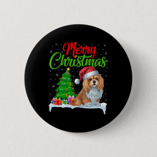Chapa Redonda De 5 Cm Árbol de Navidad de Perro Apso de Lhasa enciende d