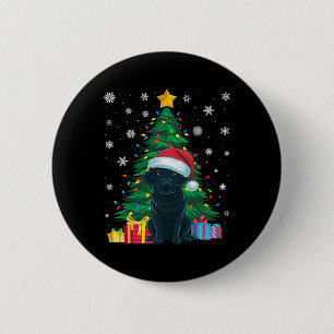 Chapa Redonda De 5 Cm Árbol de navidad dulce feo ilumina perro negro de