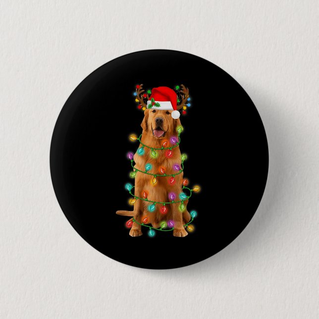 Chapa Redonda De 5 Cm Árbol de Navidad Golden Retriever enciende perro d (Anverso)