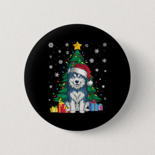 Chapa Redonda De 5 Cm Árbol de navidad muy dulce ilumina perro malamuta