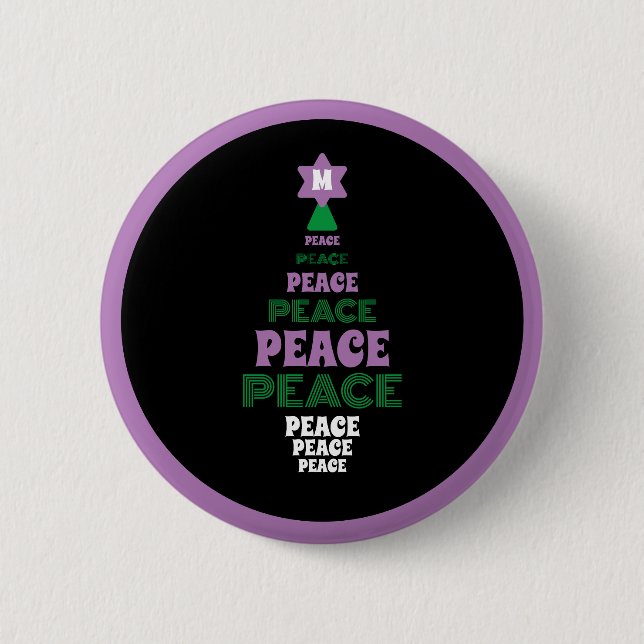 Chapa Redonda De 5 Cm Árbol de Navidad Purple and Green Peace inicial (Anverso)