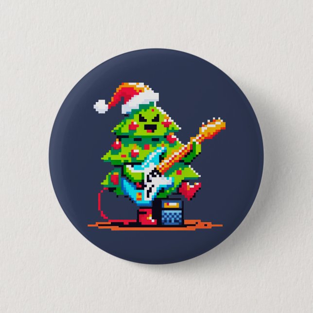 Chapa Redonda De 5 Cm Árbol de Navidad Rockstar - guitarra de tocador de (Anverso)