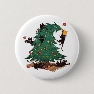 Chapa Redonda De 5 Cm Árbol de Navidad y gato Lindo gato amante de la Na