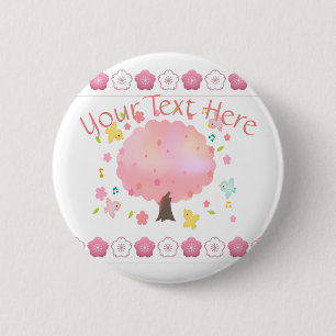 Chapa Redonda De 5 Cm Árbol de primavera y Personalizado de pájaros