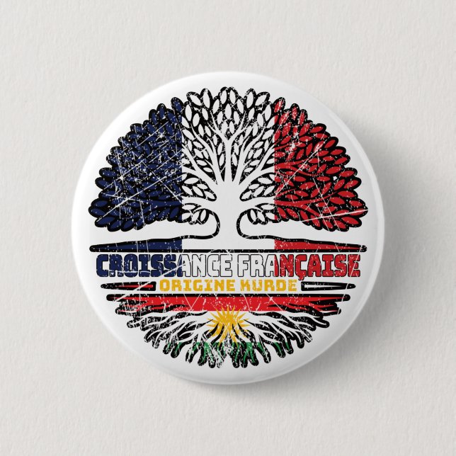 Chapa Redonda De 5 Cm Árbol francés kurdo de Francia kurdo hace bandera (Anverso)