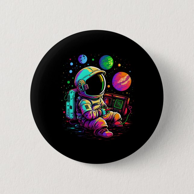Chapa Redonda De 5 Cm Arcade Planets Universe Gaming Astronauta (Anverso)
