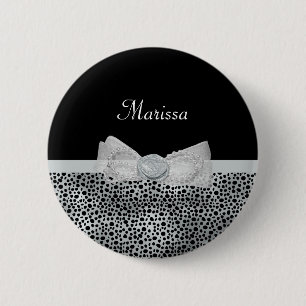 Chapa Redonda De 5 Cm Arco con volantes de la impresión de plata