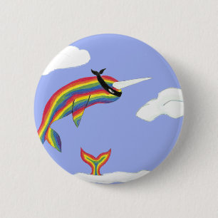 Chapa Redonda De 5 Cm Arco iris Ninja Narwhal que vuela