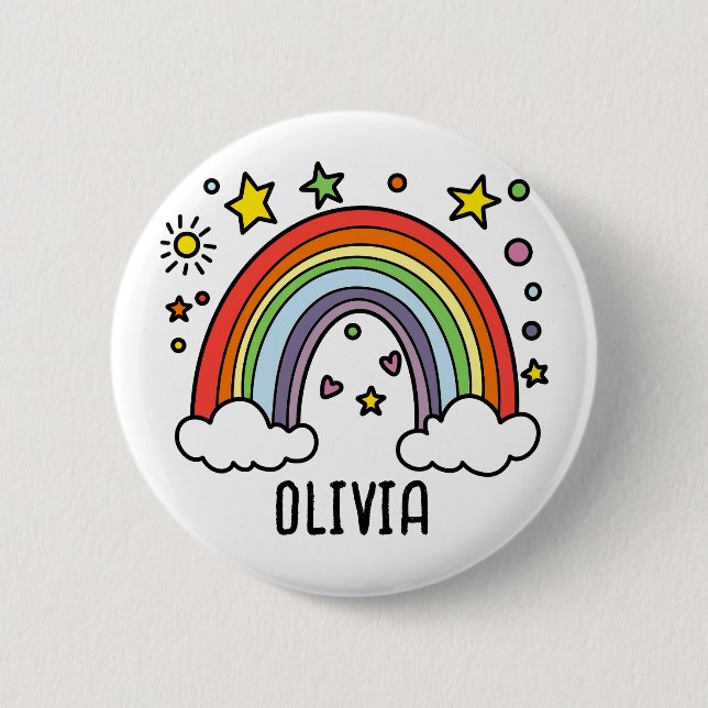 Chapa Redonda De 5 Cm Arcoíris Caprichoso Personalizado para Niñas (Anverso)