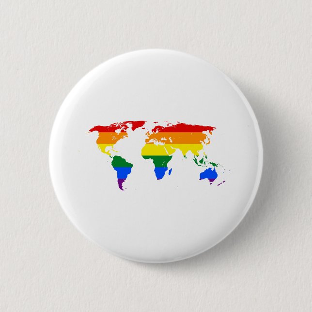 Chapa Redonda De 5 Cm Arcoiris del Mapa Mundial LGBT (Anverso)