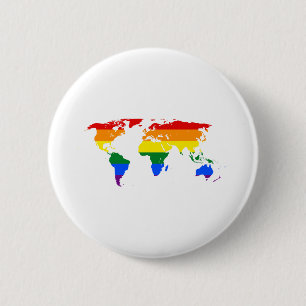 Chapa Redonda De 5 Cm Arcoiris del Mapa Mundial LGBT