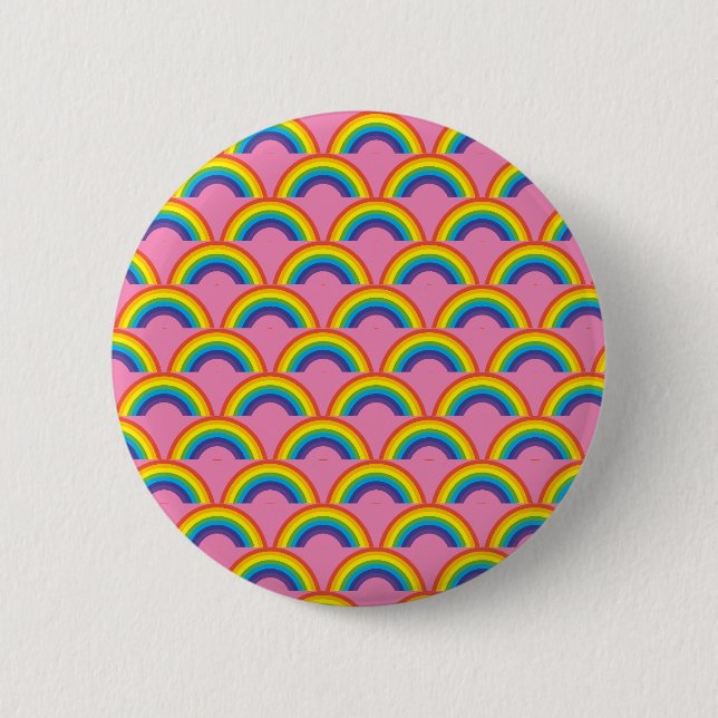 Chapa Redonda De 5 Cm Arcoiris sobre fondo rosado (Anverso)