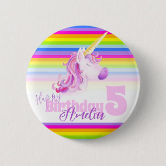 Chapa Redonda De 5 Cm Arcoiris unicornio color de agua arte edad 5 boton