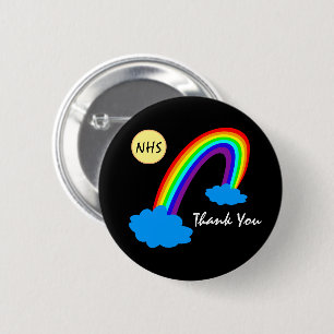 Chapa Redonda De 5 Cm Arcoiris y gracias "NHS"/nubes Gran Bretaña