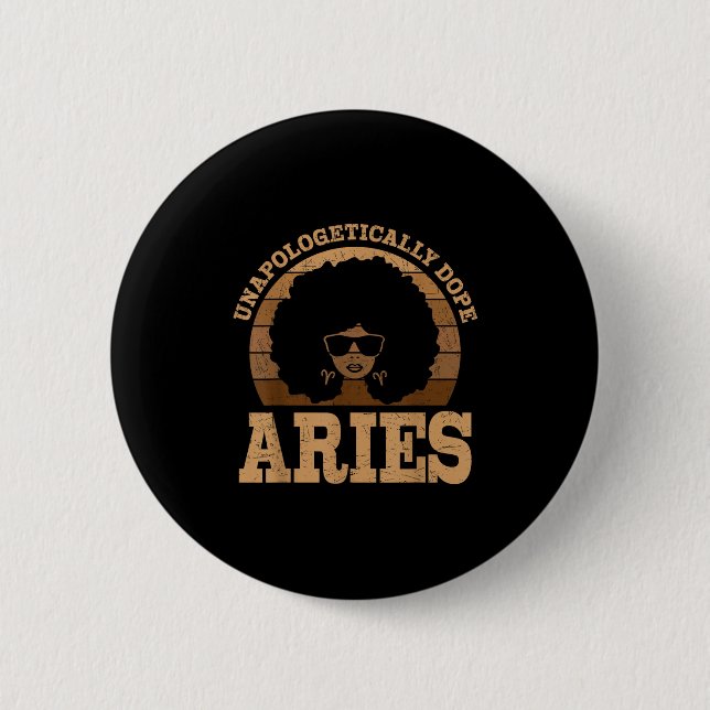 Chapa Redonda De 5 Cm Aries Queen Afro Hair Black Woman Zodiac Rótulo (Anverso)