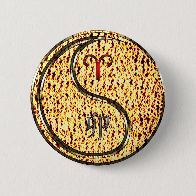 Chapa Redonda De 5 Cm Aries y Fire Rabbit (Anverso)