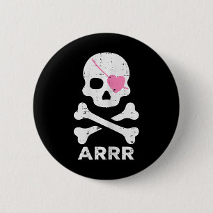 Chapa Redonda De 5 Cm Arrr Pirate Heart Eyepatch Halloween Mujeres Toddl