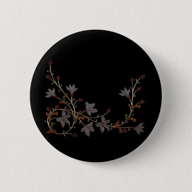 Chapa Redonda De 5 Cm Art Deco Flowers On Black (Anverso)