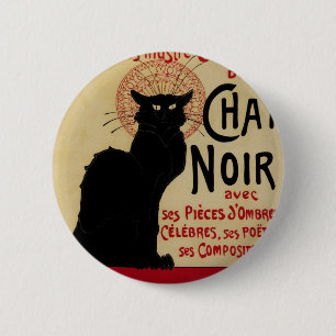 Chapa Redonda De 5 Cm Art Nouveau vintage, chat Ce Soir Noir gato negro