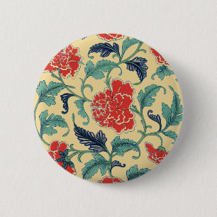Chapa Redonda De 5 Cm Arte Antiguo Chinoisería Floral Roja Art Nouveau V