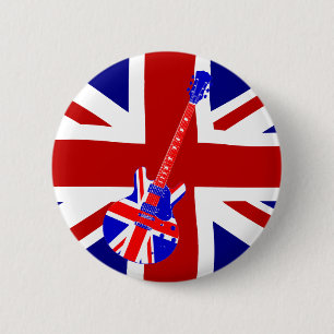 Chapa Redonda De 5 Cm Arte británico 2 de la guitarra de Union Jack