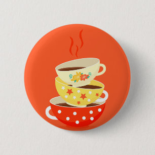 Chapa Redonda De 5 Cm Arte caprichoso retro de las tazas de té del