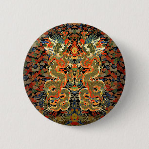Chapa Redonda De 5 Cm Arte colorido dragón asiático chino