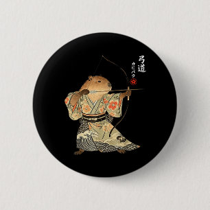 Chapa Redonda De 5 Cm Arte de animal japonés Samurái Kyudo Arquería Capi