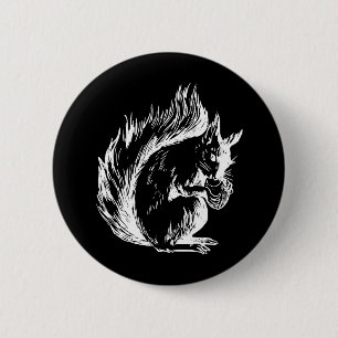 Chapa Redonda De 5 Cm Arte de ardilla en blanco y negro