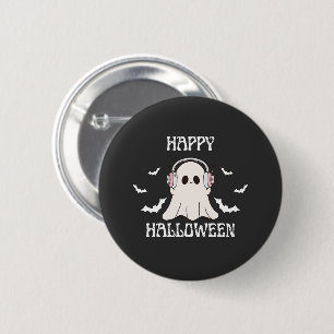 Chapa Redonda De 5 Cm Arte de audífonos de Halloween fantasma