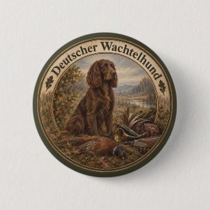 Chapa Redonda De 5 Cm Arte de caza con Wachtelhund, Spaniel alemán